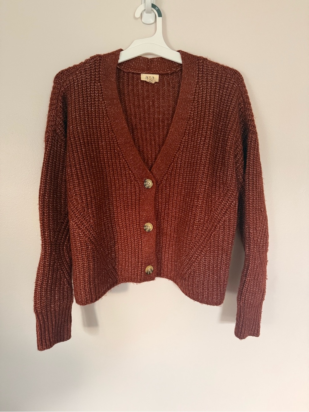 a.n.a Rust Button-Front Chunky V-Neck Cardigan- Size Large